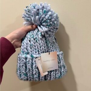 Pom-Pom Beanie - Blue and Gray